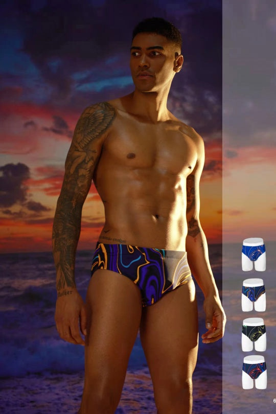 High-quality image of zwemslip flame meerkleurig blauw rood