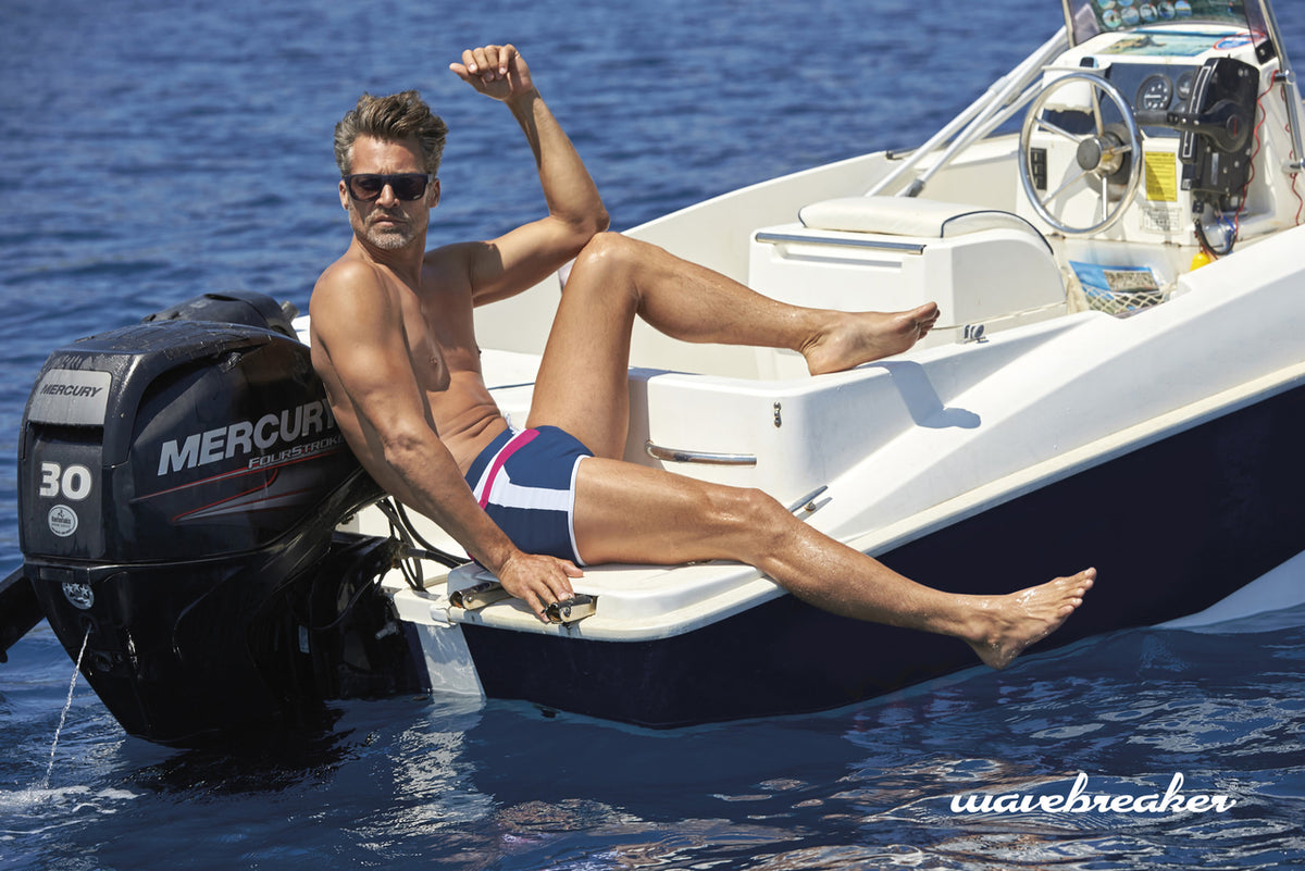 Wavebreaker zwemboxer premium nachtblauw met strepen