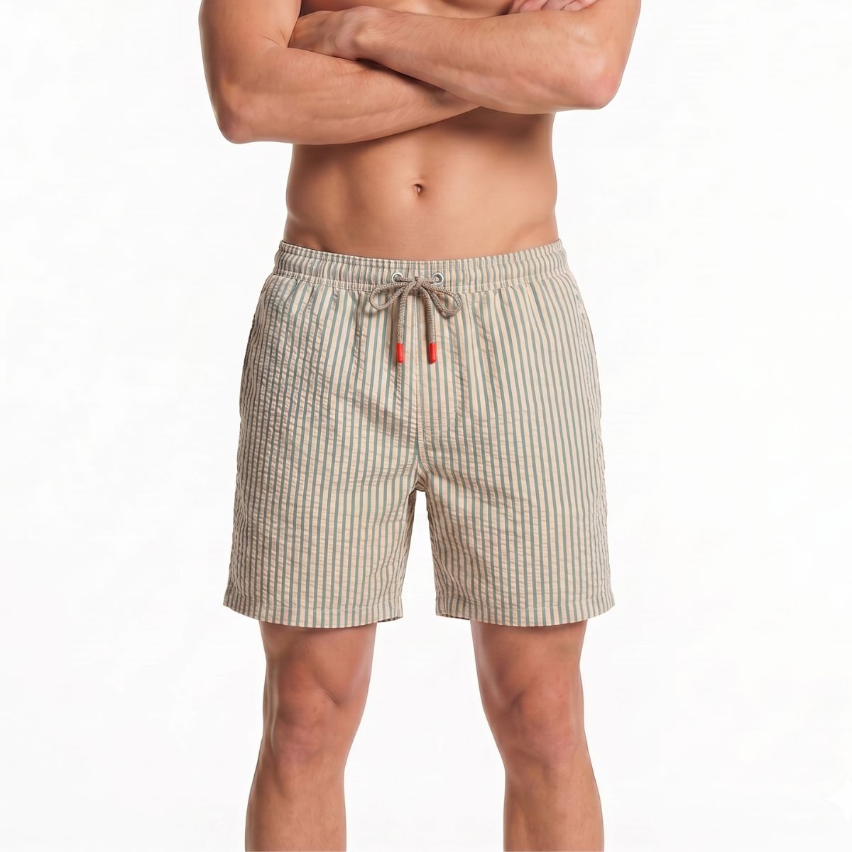 Zwemshort Paros Seersucker - Zand/Saliegroen