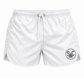 Riviera Retro zwemshort Cool White, wit vooraanzicht met SWC-logo en wit trekkoord