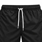 Riviera Retro zwemshort Deep Black, zwart detail van elastische tailleband en wit trekkoord