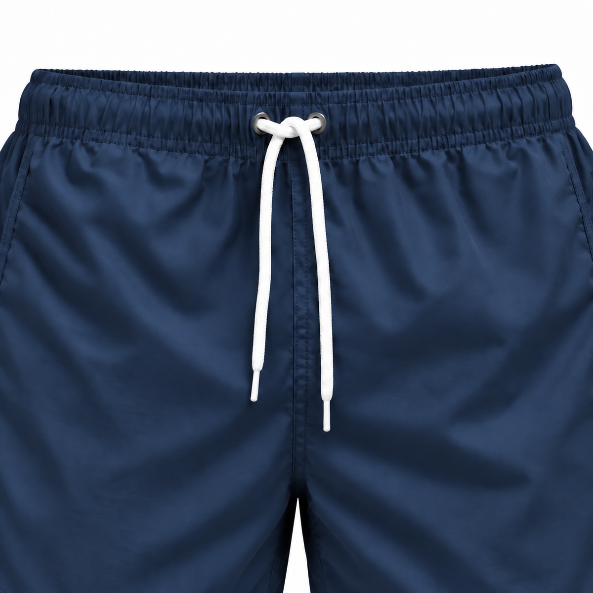 Riviera Retro zwemshort Midnight Blue, donkerblauw detail van elastische tailleband en wit trekkoord